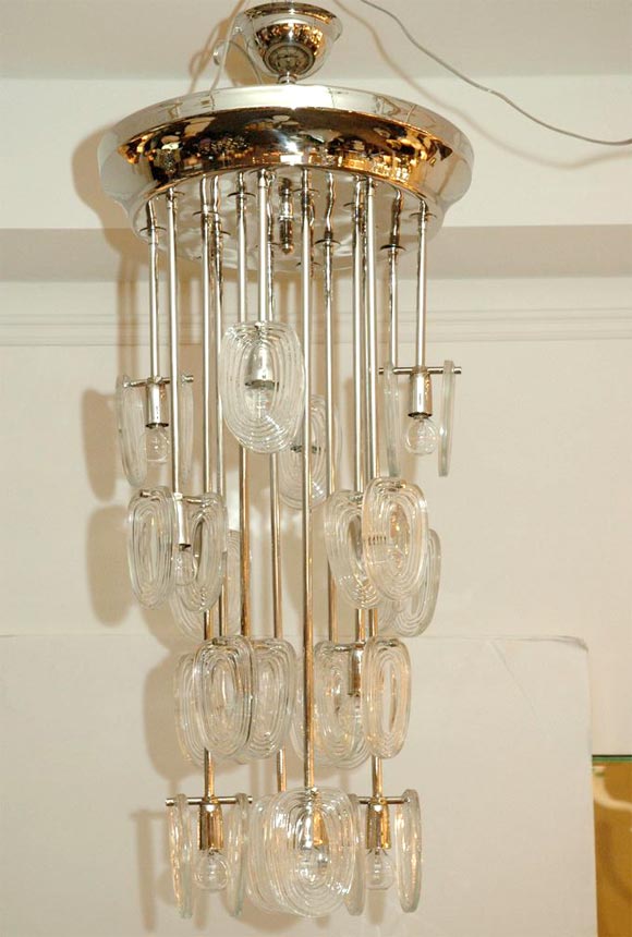 Murano Clear Glass Disk Chandelier<br />
Nickel Plated